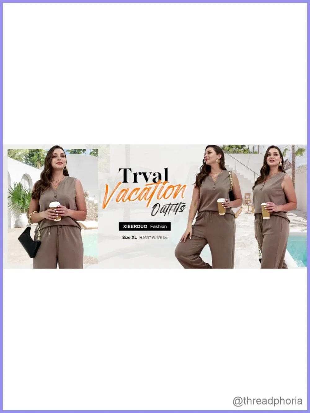 Two Piece Lounge Set V-Neck Tank Top Wide Leg Pants Casual Travel Outfit